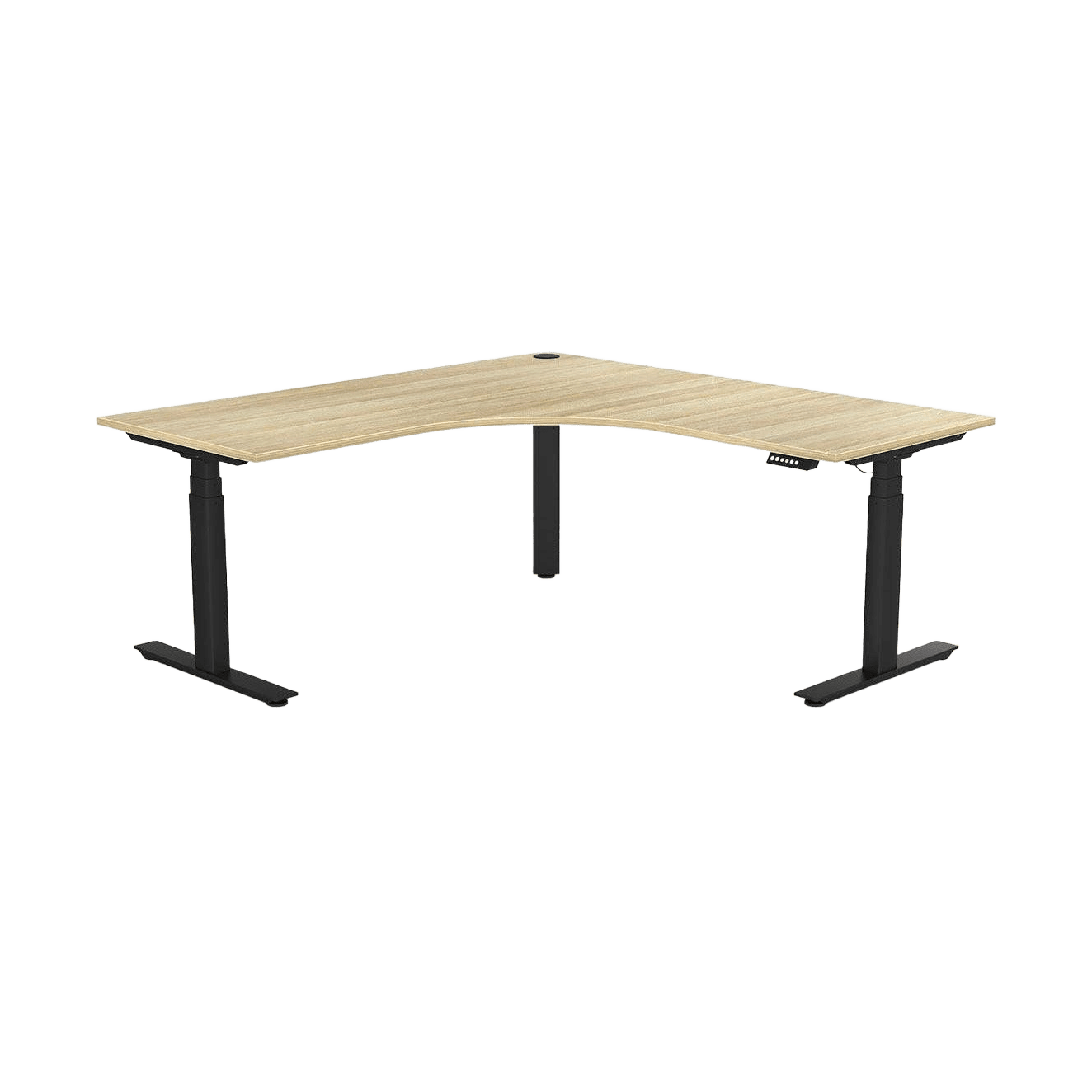 Agile Motion+ Electric Height Adjustable Corner Workstation 1800x1800x750 (2pc) LHS / New Oak / Black Powdercoat