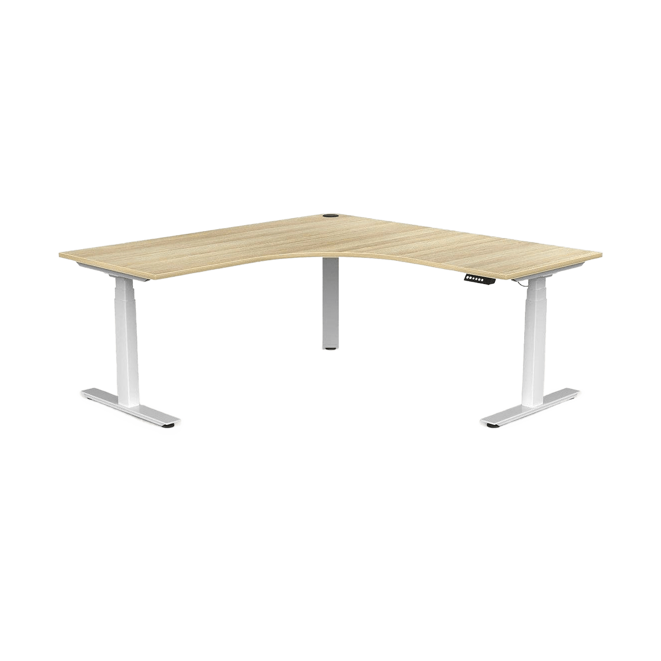 Agile Motion+ Electric Height Adjustable Corner Workstation 1800x1800x750 (2pc) LHS / New Oak / White Powdercoat