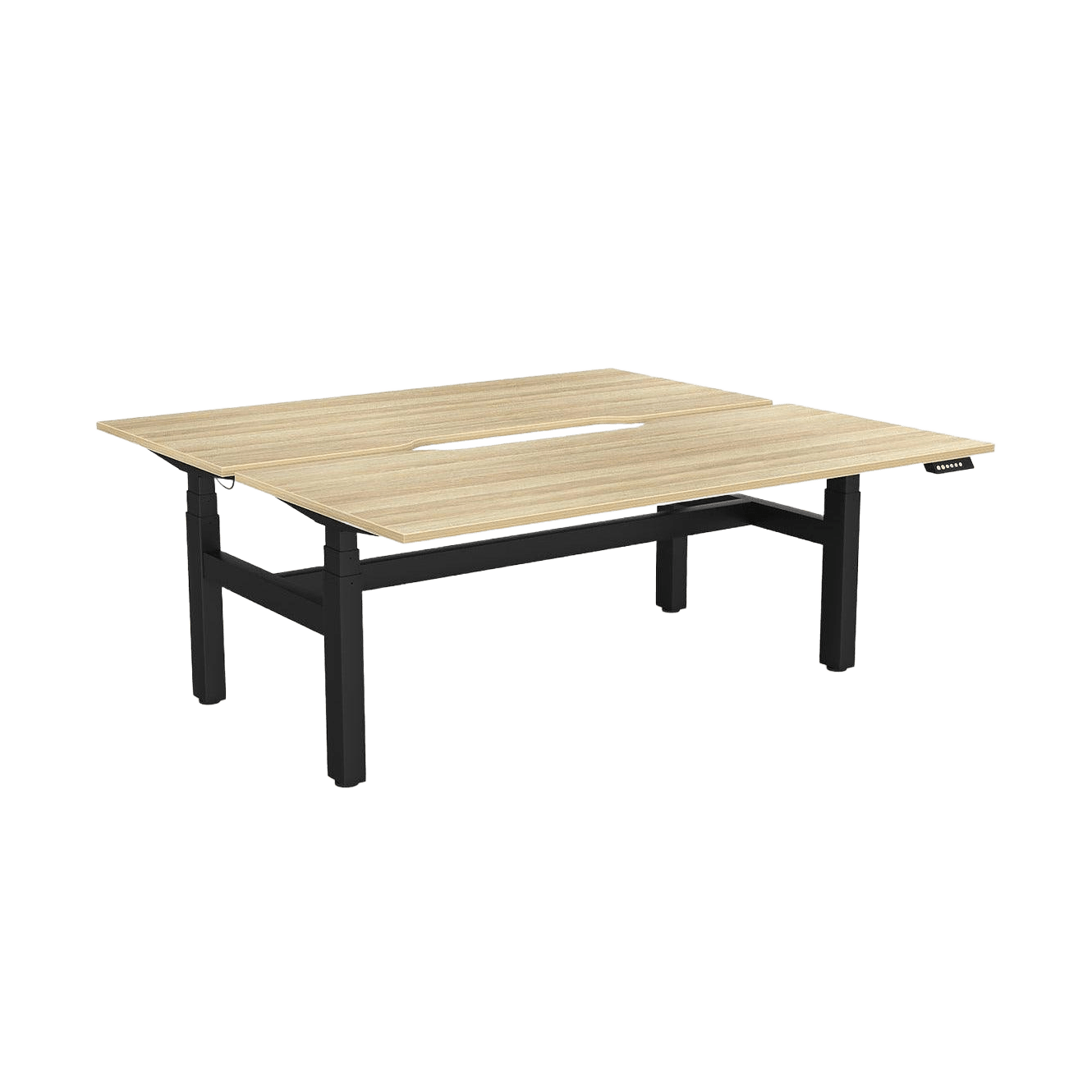 Agile Motion+ Electric Height Adjustable Desk (2 Person-Double Sided) 1500x600 / Black Powdercoat / New Oak