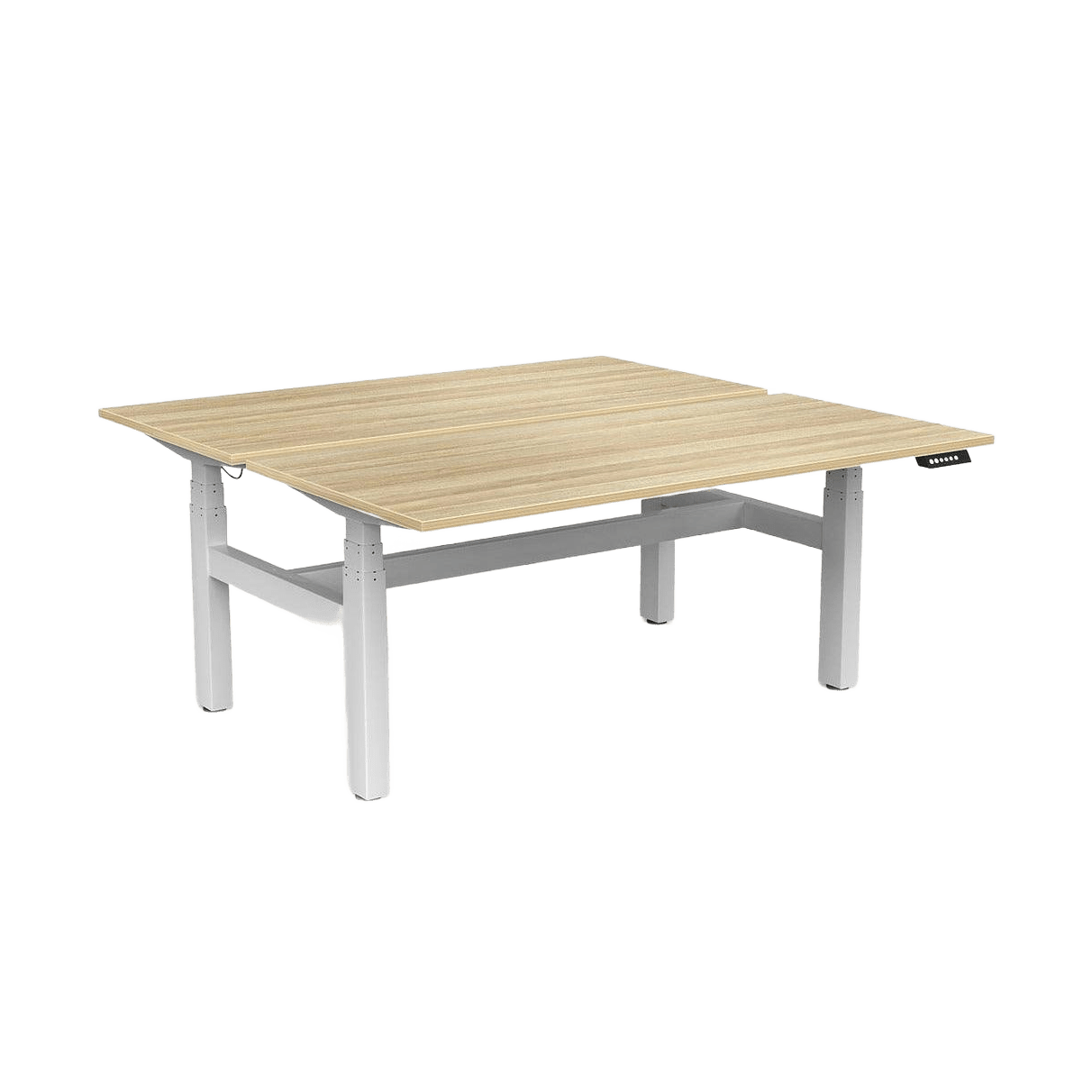 Agile Motion+ Electric Height Adjustable Desk (2 Person-Double Sided) 1500x600 / White Powdercoat / New Oak