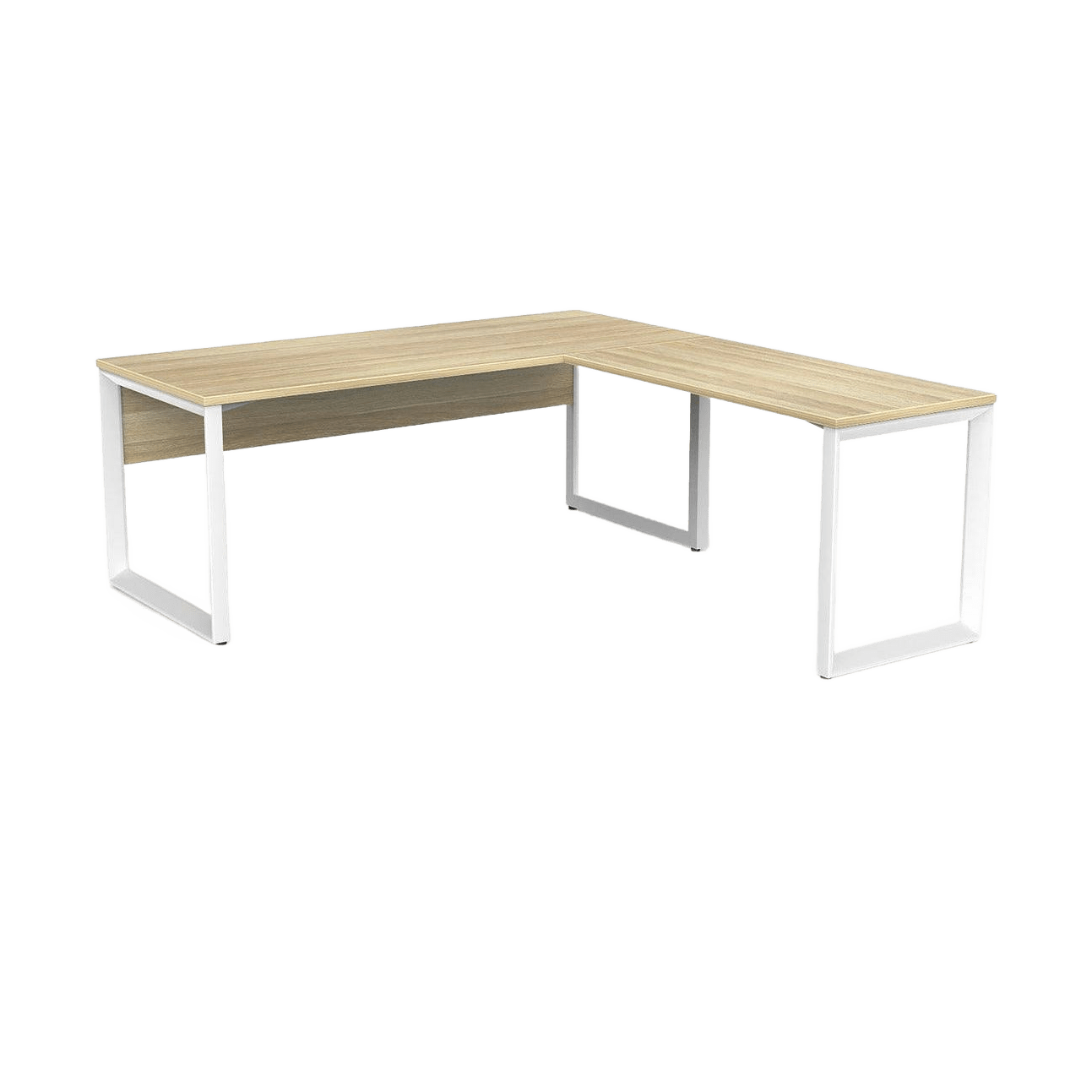 Anvil Desk with Return & Modesty 1800x600 / 900x600  LHS Return / New Oak Top / White Frame