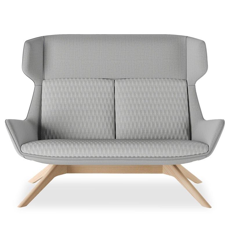Aquila Two Seater High Back Office Lounge L39 Timber Splayed Base Oak Stain