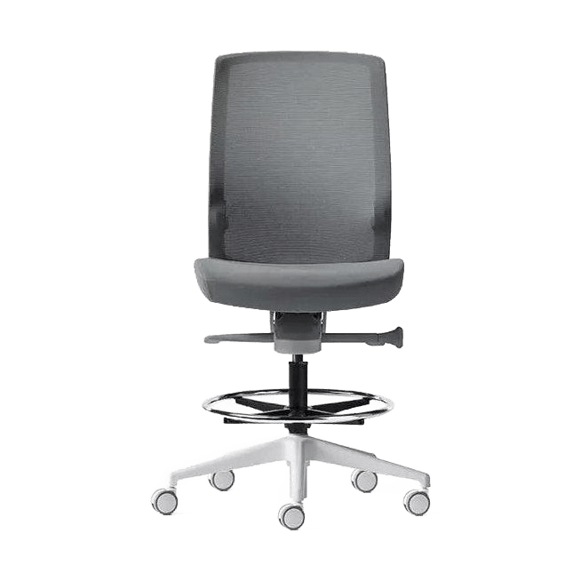 Aveya White Ergonomic Drafting Chair None / White Plastic Base / Grey Fabric / Grey Mesh