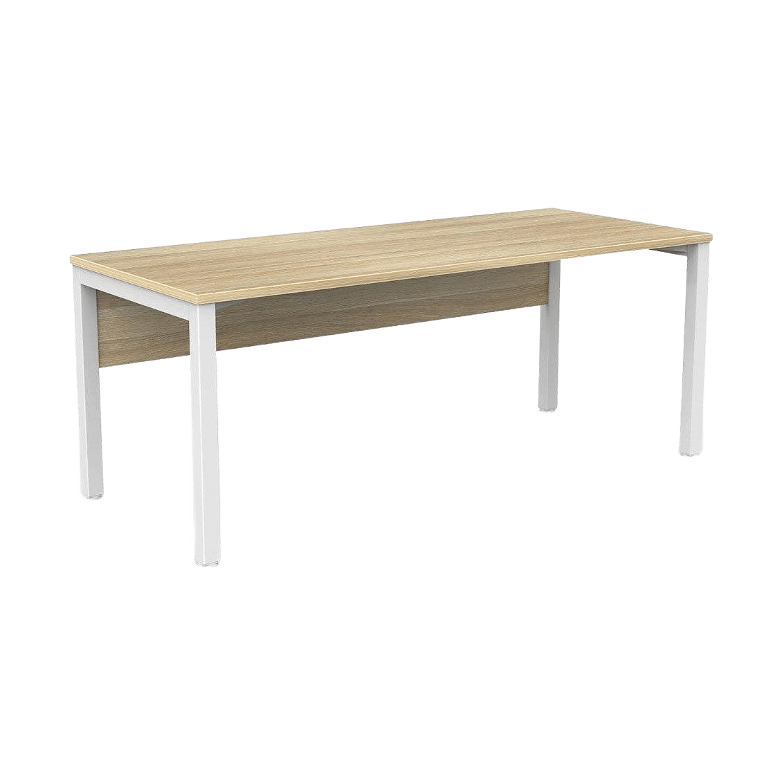 Axis Single Straight Office Desk with Modesty 1500x600 / White Powdercoat / New Oak