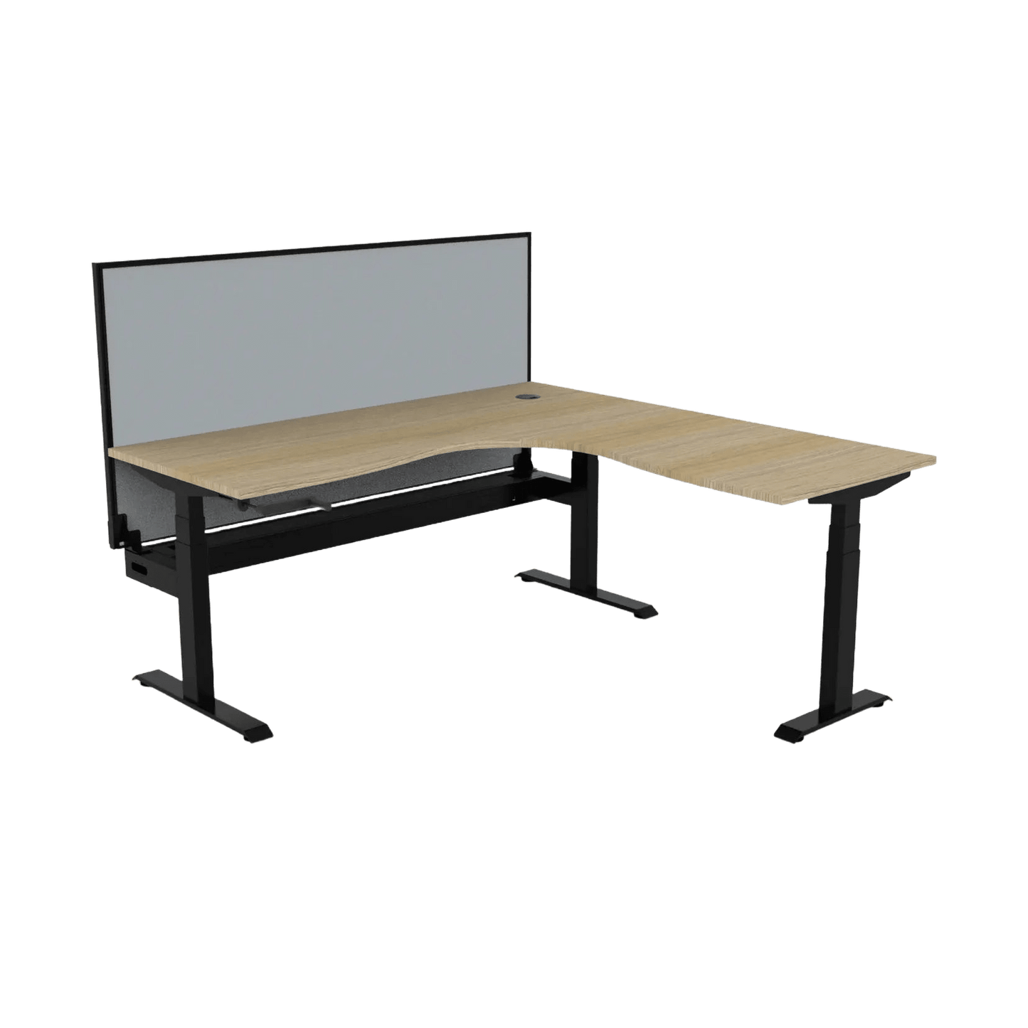 Boost Crank Corner Workstation 1500x1500x750 / Natural Oak Top / Black Frame / With Cable Tray With Screen