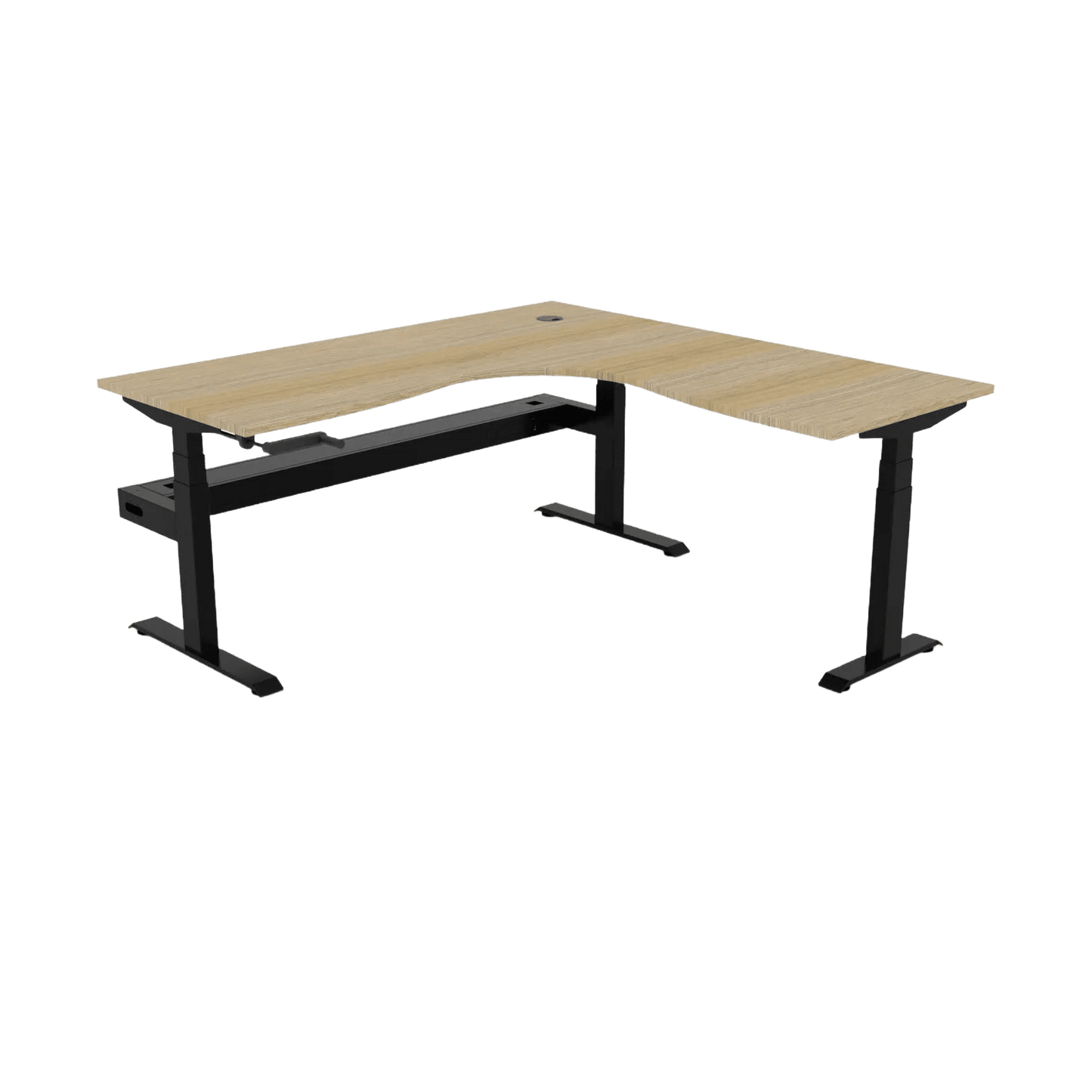 Boost Crank Corner Workstation 1500x1500x750 / Natural Oak Top / Black Frame / With Cable Tray/No Screen