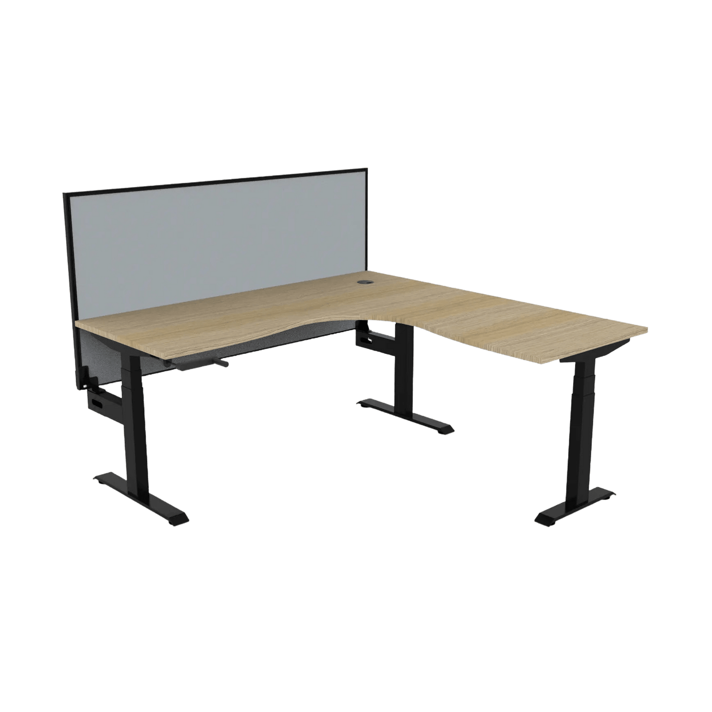 Boost Crank Corner Workstation 1500x1500x750 / Natural Oak Top / Black Frame / No Cable Tray/With Screen