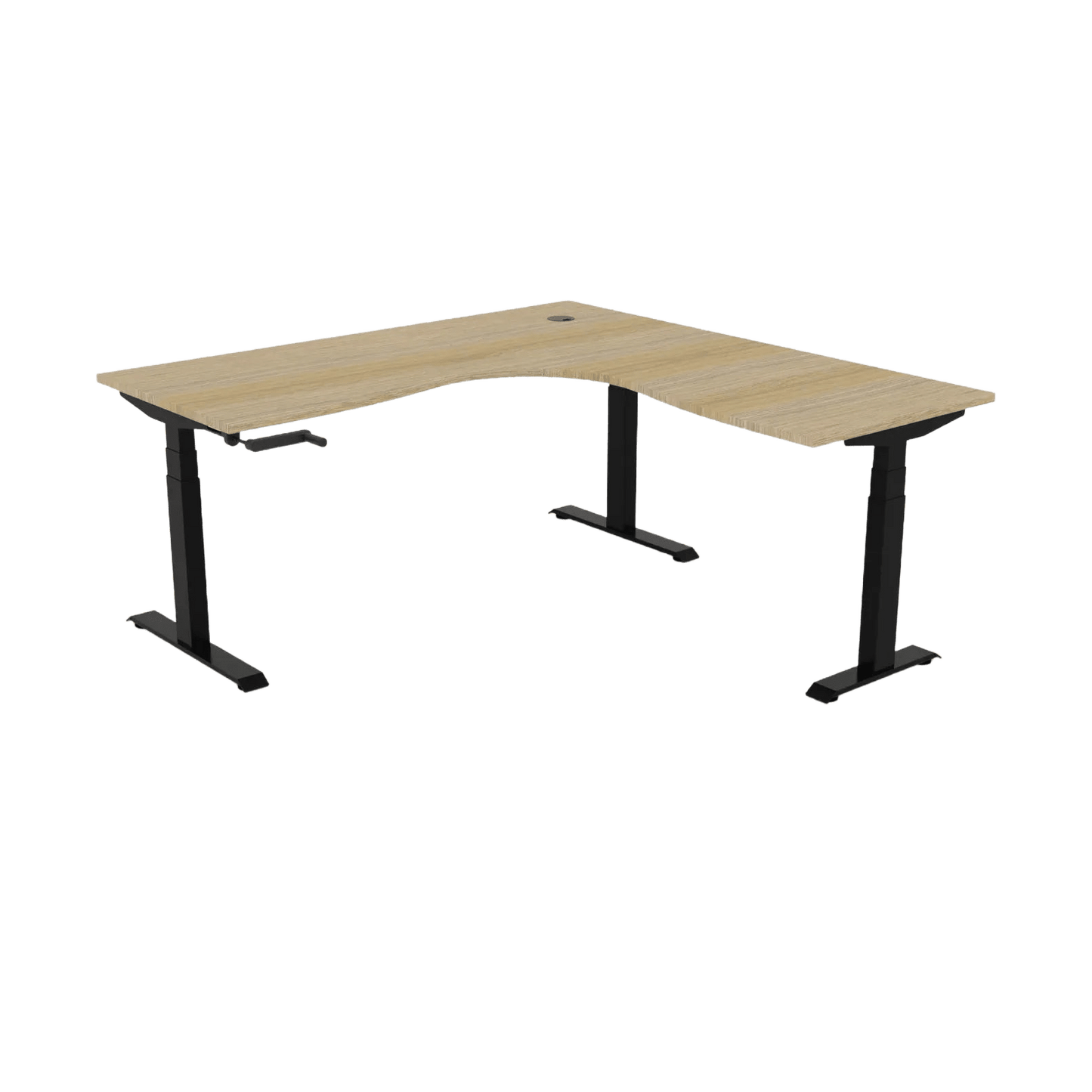 Boost Crank Corner Workstation 1500x1500x750 / Natural Oak Top / Black Frame / No Cable Tray/No Screen