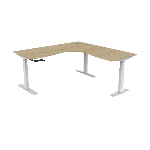 Boost Crank Corner Workstation 1500x1500x750 / Natural Oak Top / White Frame / No Cable Tray/No Screen