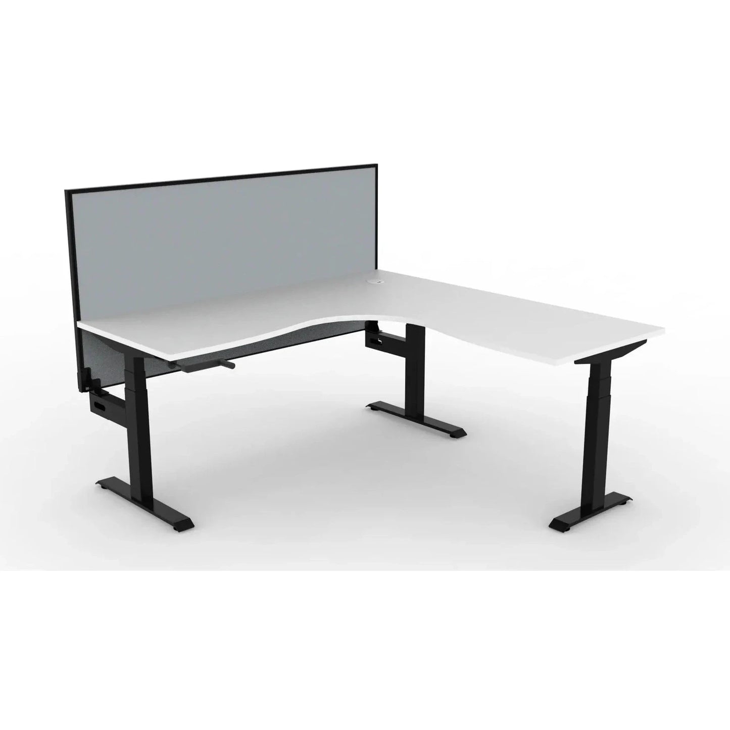 Boost Crank Corner Workstation 1500x1500x750 / White Top / Black Frame / No Cable Tray/With Screen