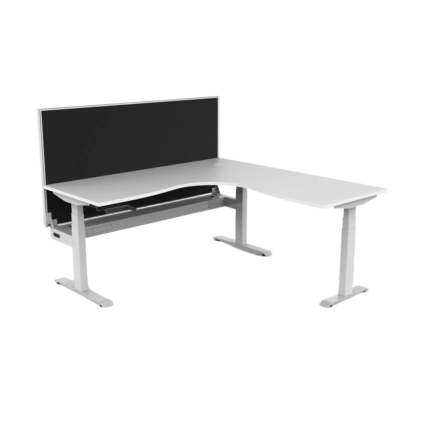 Boost Crank Corner Workstation 1500x1500x750 / White Top / White Frame / With Cable Tray With Screen