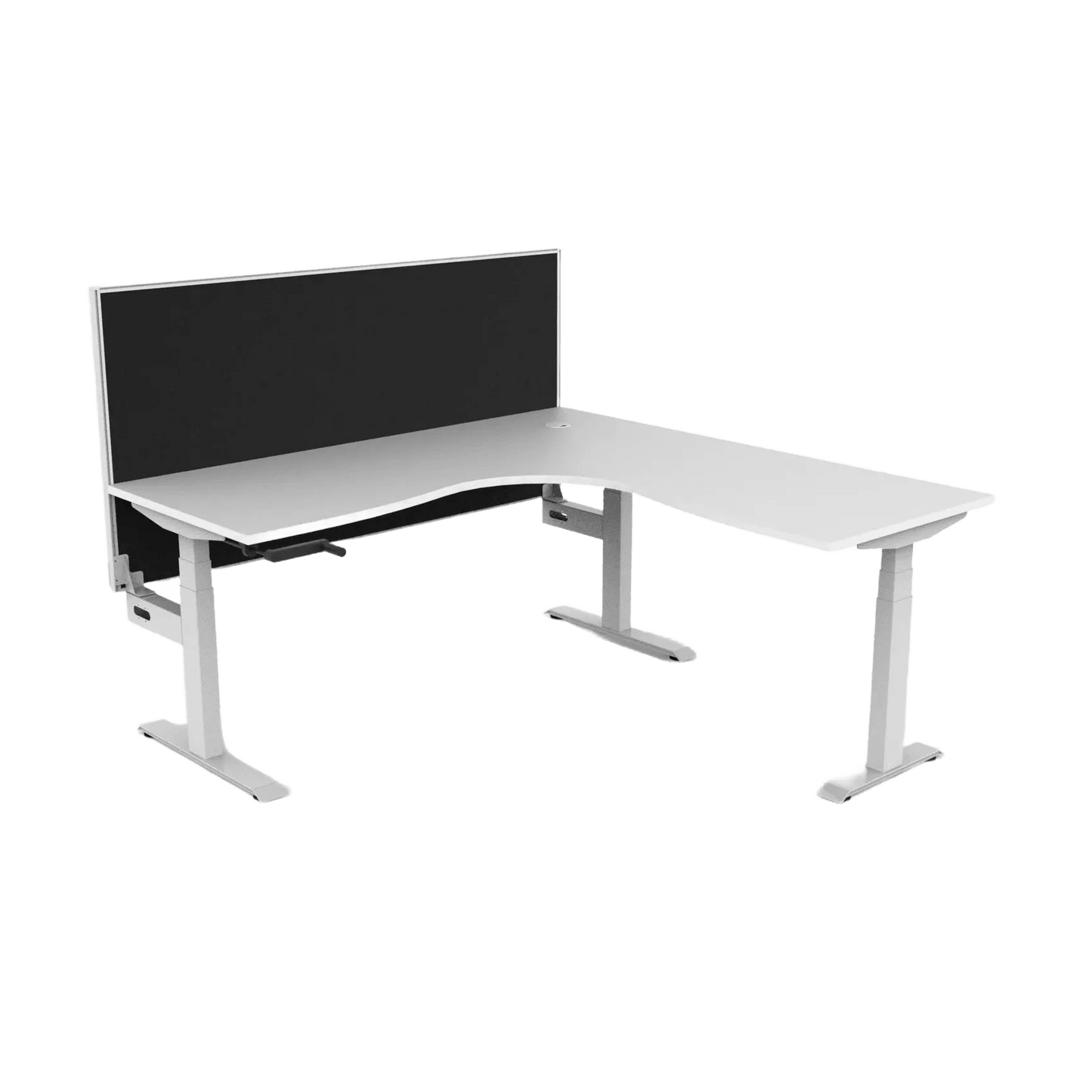 Boost Crank Corner Workstation 1500x1500x750 / White Top / White Frame / No Cable Tray/With Screen