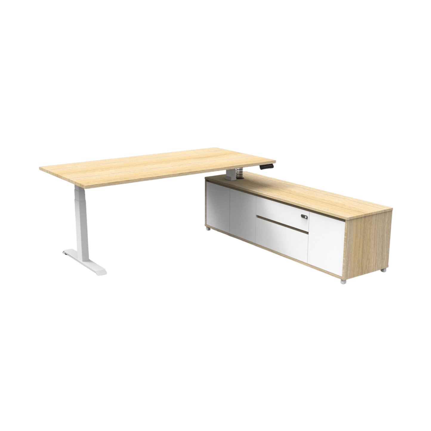 Boost+ Executive Desk In White Frame Oak Top 1800x1800x750 LHS Cabinet Return Yes