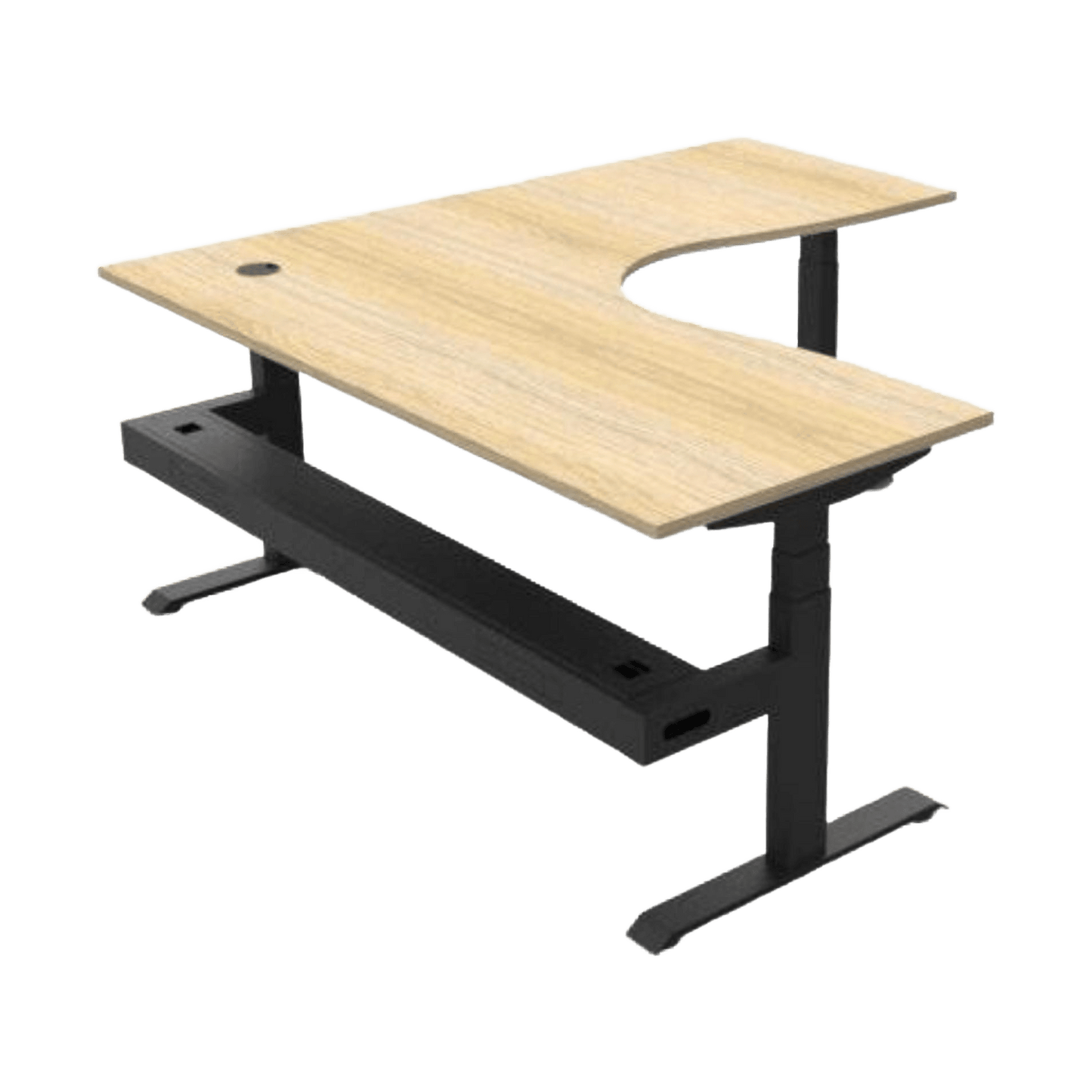Boost Height Adjustable Corner Workstation 1500x1500 / Natural Oak Top / Black Frame / With Cable Tray