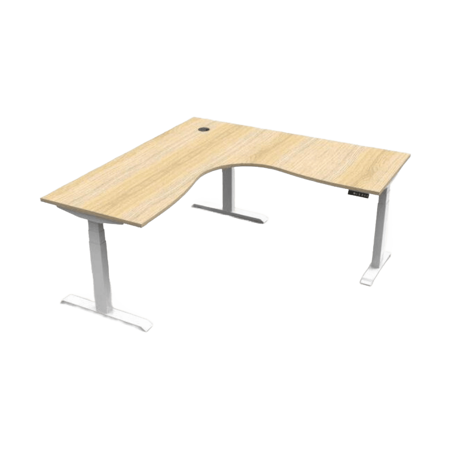Boost Height Adjustable Corner Workstation 1500x1500 / Natural Oak Top / White Frame / No Cable Tray