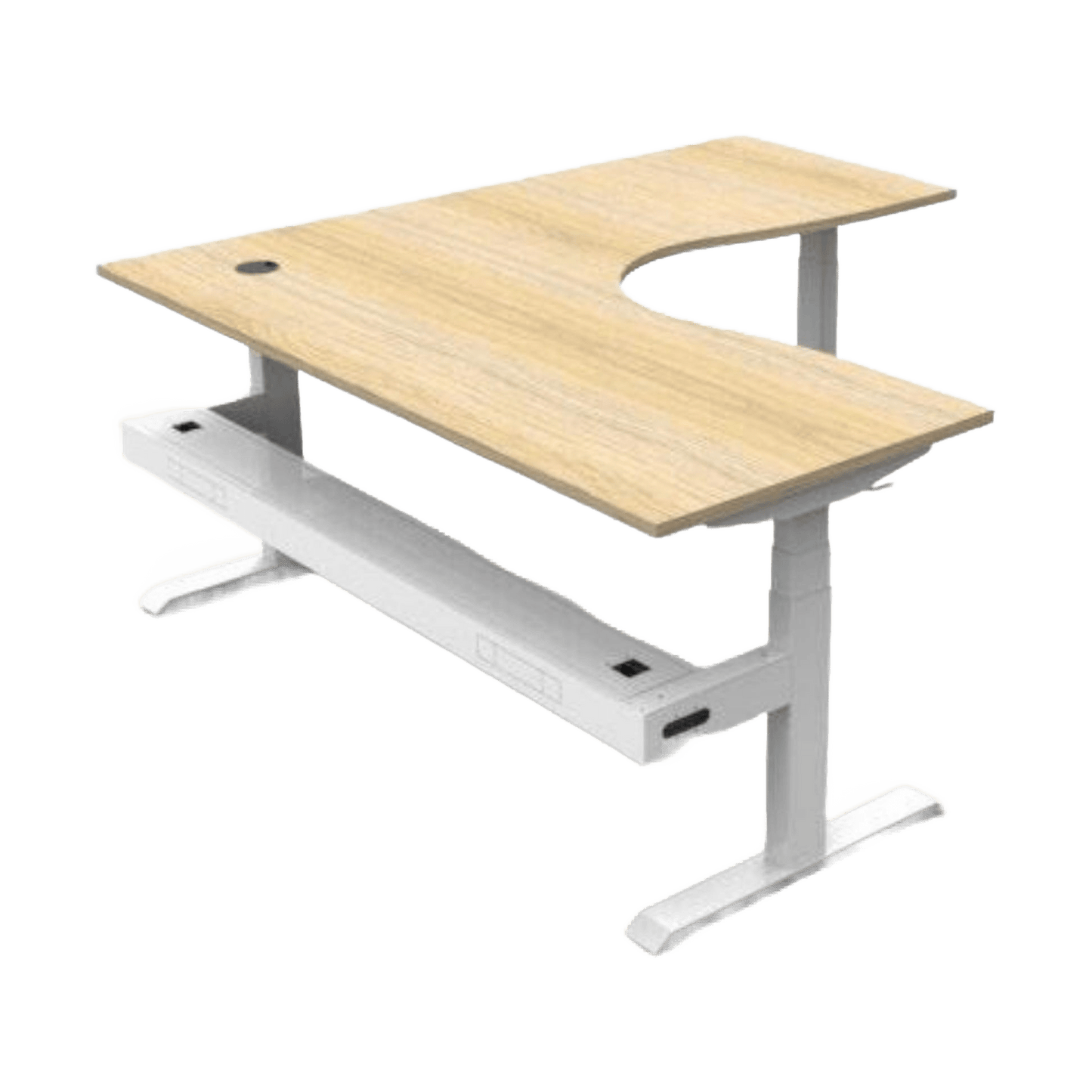 Boost Height Adjustable Corner Workstation 1500x1500 / Natural Oak Top / White Frame / With Cable Tray