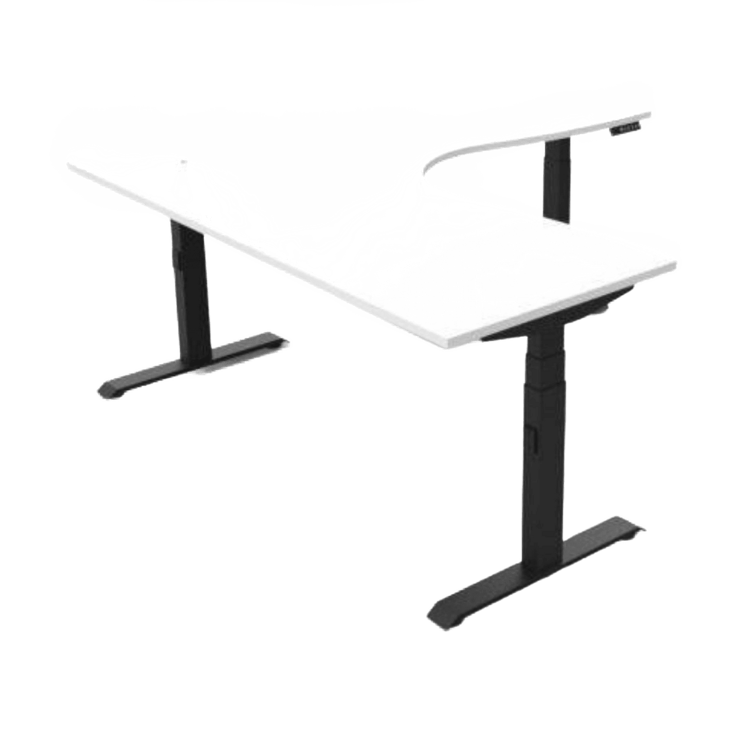 Boost Height Adjustable Corner Workstation 1500x1500 / White Top / Black Frame / No Cable Tray