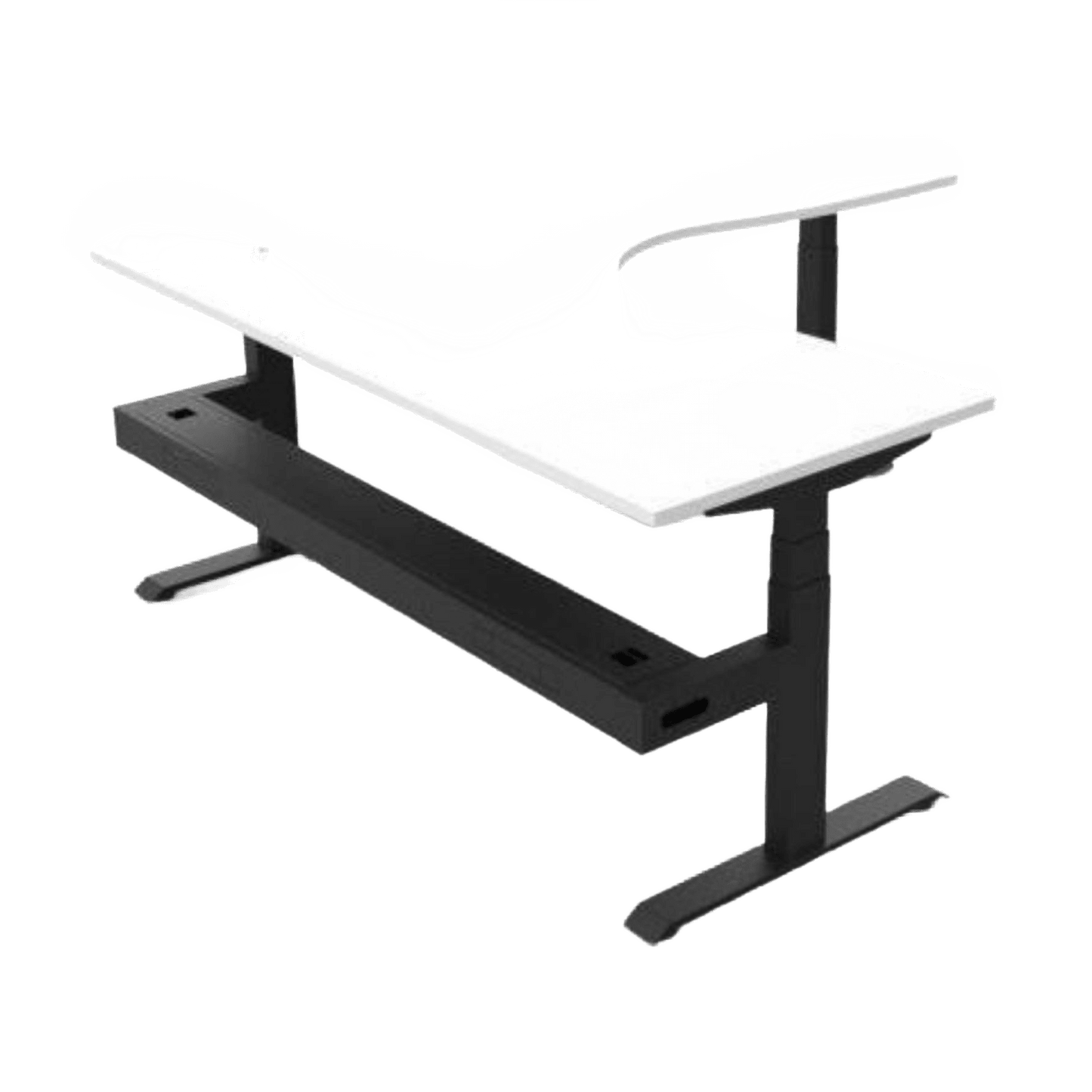 Boost Height Adjustable Corner Workstation 1500x1500 / White Top / Black Frame / With Cable Tray
