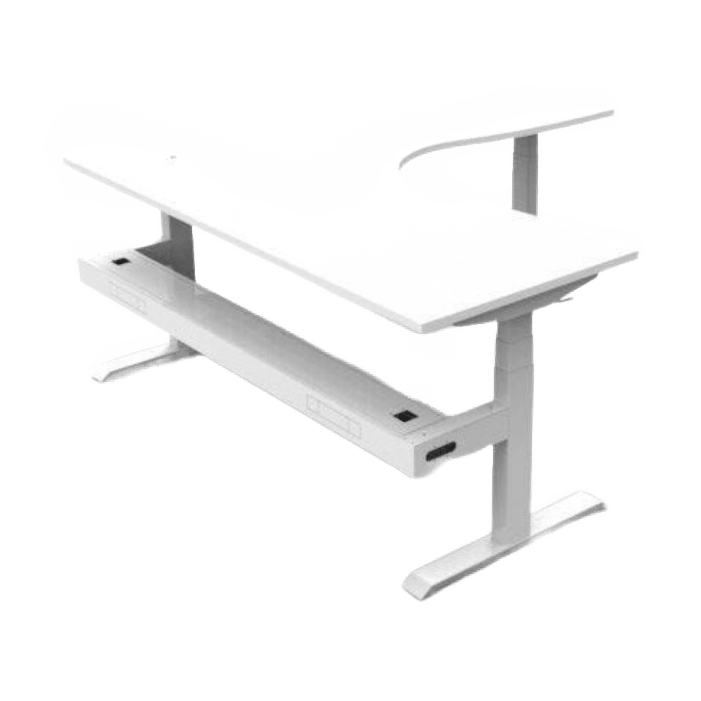 Boost Height Adjustable Corner Workstation 1500x1500 / White Top / White Frame / With Cable Tray