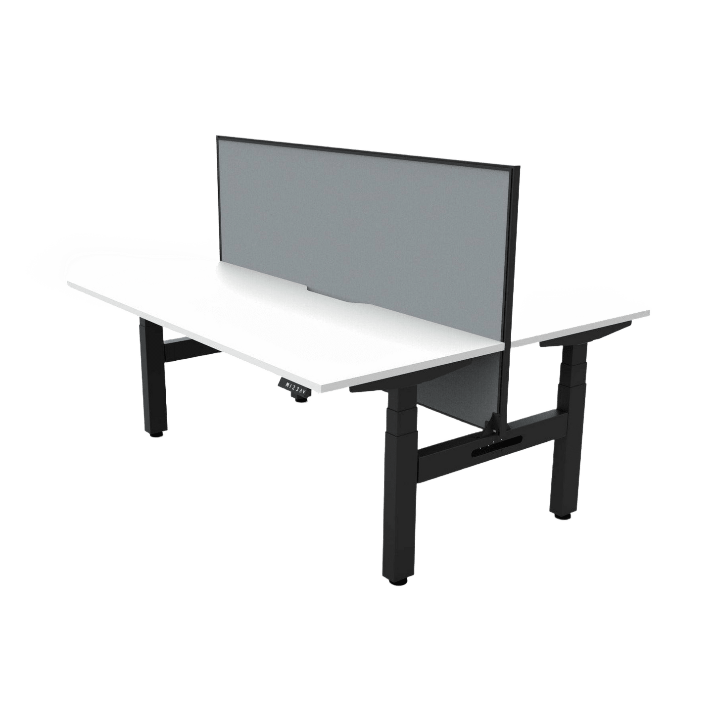 Boost Plus Electric Height Adjustable Back to Back Workstation 2 x 1200x750 / White Top / Black Frame / No Cable Tray/With Screen