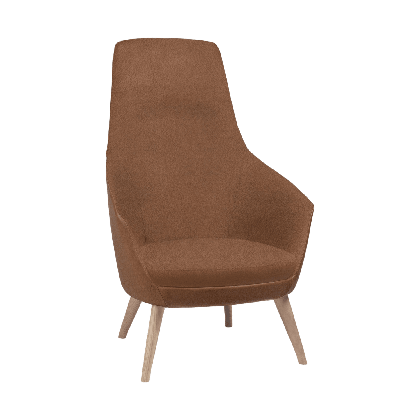 Delphi Plus High Back Armchair in Genuine Leather 4 Leg Timber Base / Brown HickoryTan Leather