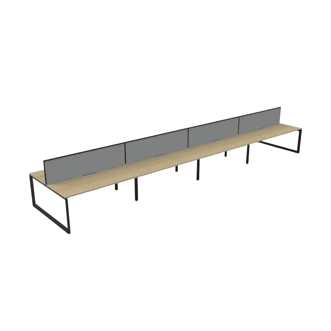 Deluxe Loop Leg Double Sided 8 Person Workstations with Screens 8 x (1200 x750) / Natural Oak Top / Black Frame / Grey Screen / Black Frame