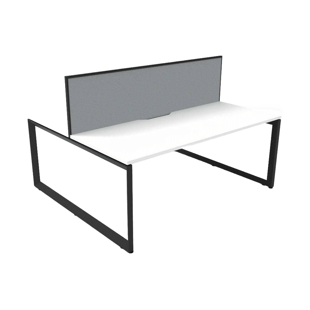 Deluxe Loop Leg Double Sided Two Person Office Workstation With Screens 2 x 1200x750 / White Top / Black Frame / Grey Screen / Black Frame