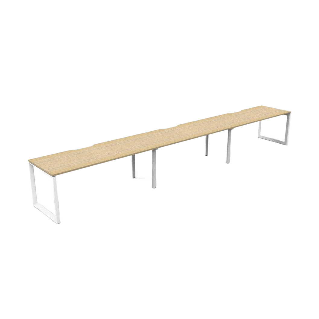 Deluxe Loop Leg Single Sided 3 Person Workstations 3 x 1200x750 / Natural Oak / White Powdercoat