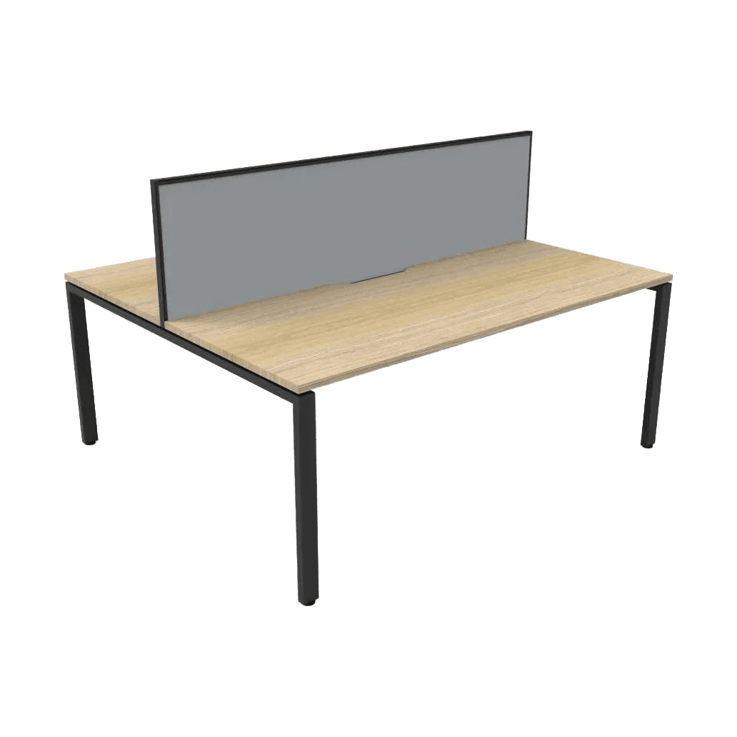 Deluxe Profile Leg Double Sided 2 Person Office Workstations with Screens 2 x 1200x750 / Natural Oak Top / Black Frame / Grey Screen / Black Frame