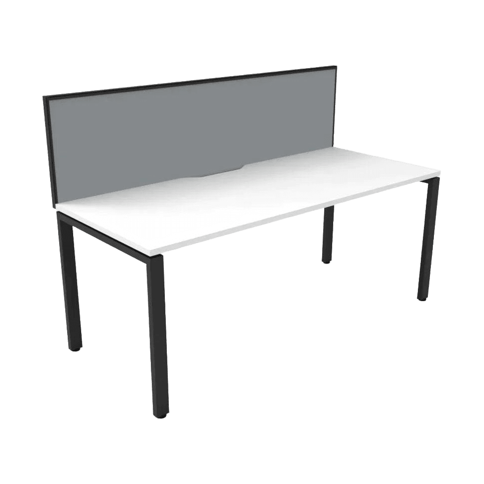 Deluxe Profile Leg Single Desk With Screen 1200x750 / White Top / Black Frame / Grey Screen / Black Frame