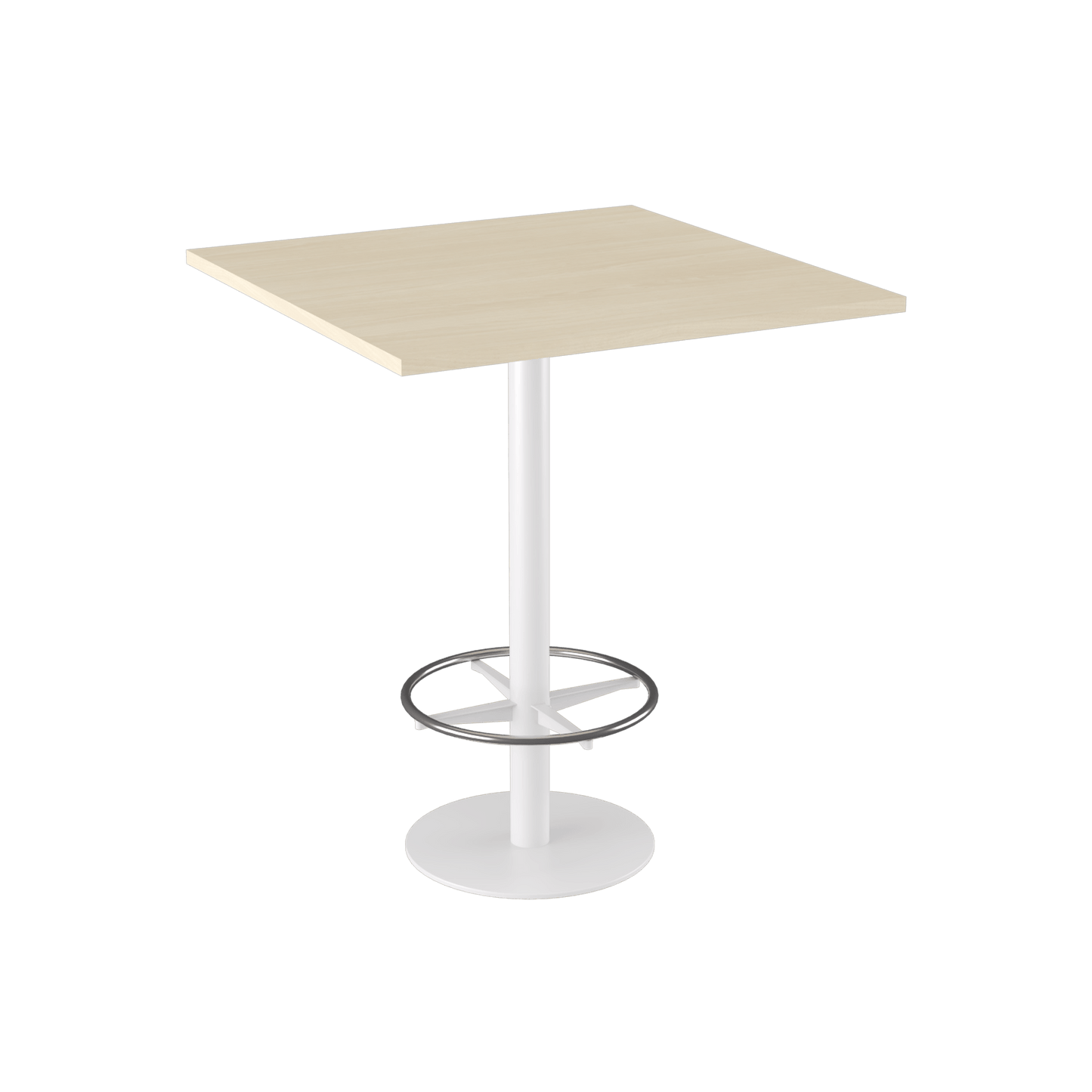 Disc Base High Bar Table with Square Top 900 Square White Powdercoat Nordic Maple