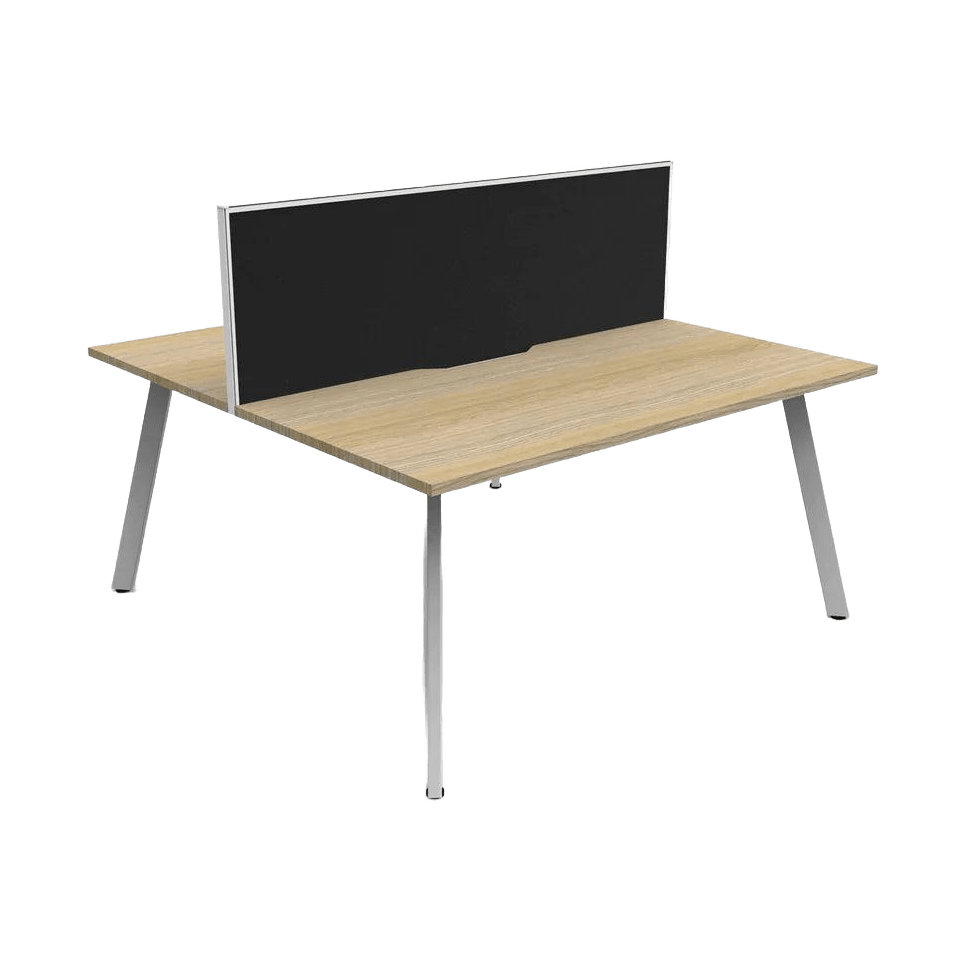 Eternity 2 Person Double Sided Workstations with Screen 2 x 1200x750 / Natural Oak Top / White Frame / Black Screen / White Frame