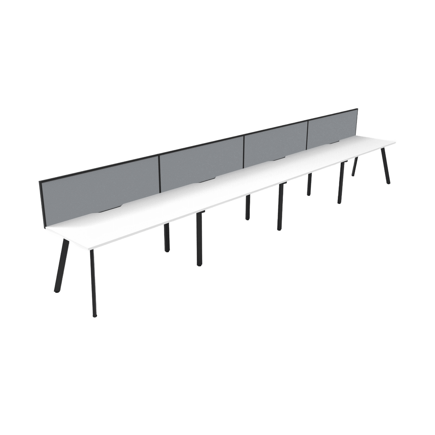 Eternity 4 Person Single Sided Workstation with Screen 4 x 1200x750 / Black Powdercoat / Grey Screen / Black Frame
