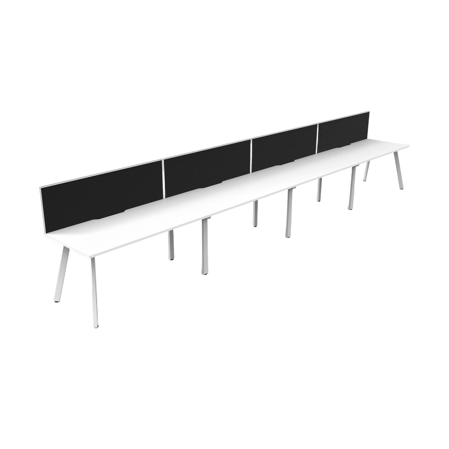 Eternity 4 Person Single Sided Workstation with Screen 4 x 1200x750 / White Powdercoat / Black Screen / White Frame
