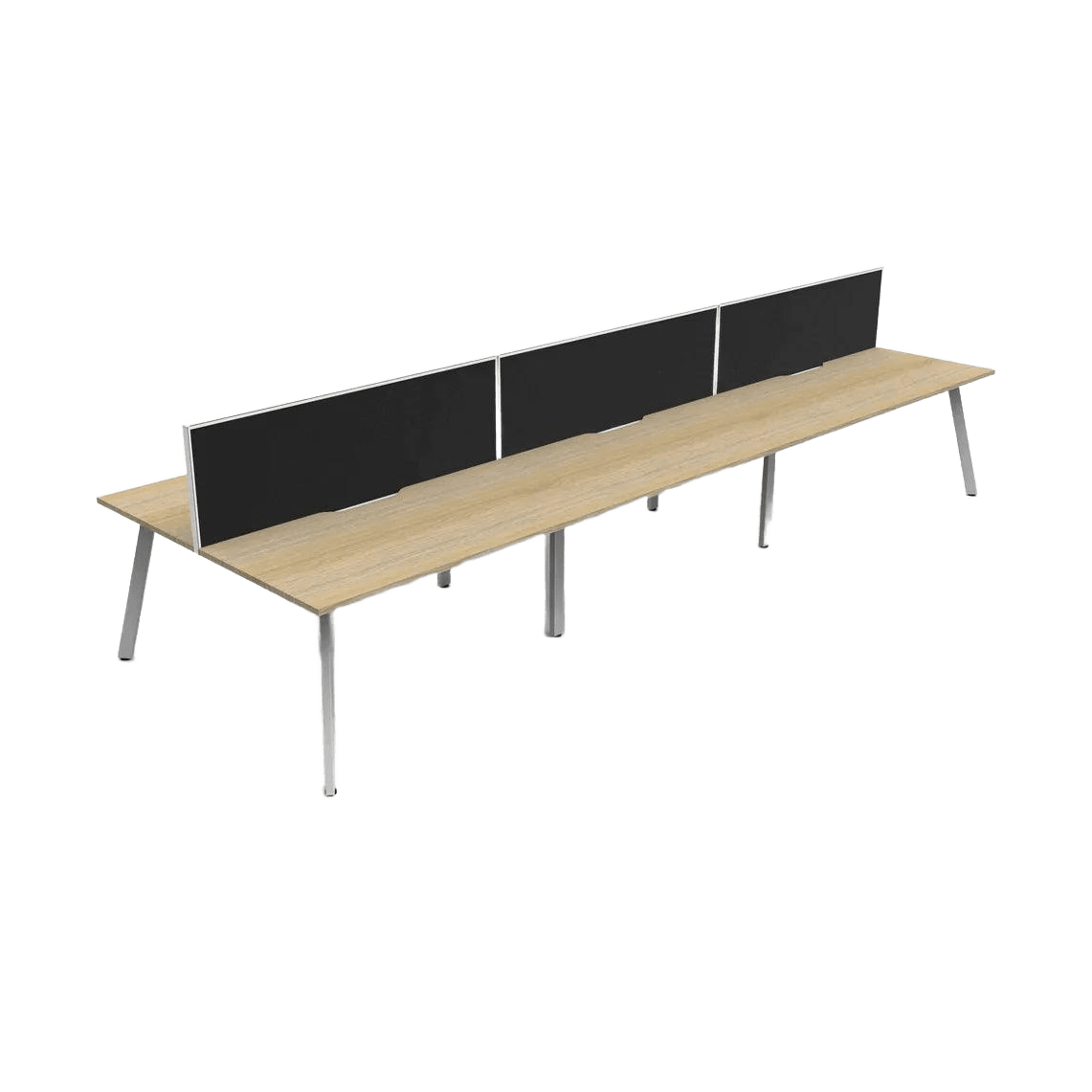 Eternity 6 Person Double Sided Workstations with Screen 6 x 1200x750 / Natural Oak Top / White Frame / Black Screen / White Frame