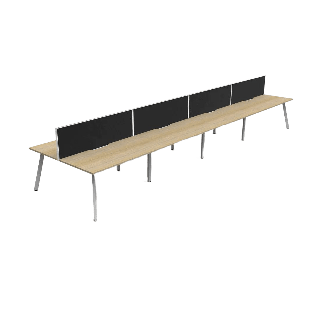 Eternity 8 Person Double Sided Workstations with Screen 8 x 1200x750 / Natural Oak Top / White Frame / Black Screen / White Frame