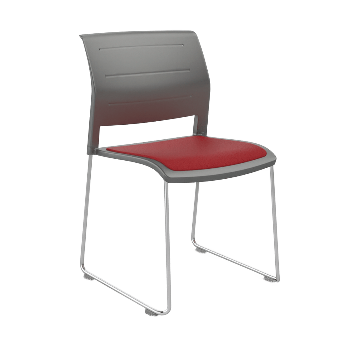 Game Chair Upholstered Seat and PP Back Sled Base / Silver Metal Base / Red Breathe (TR)