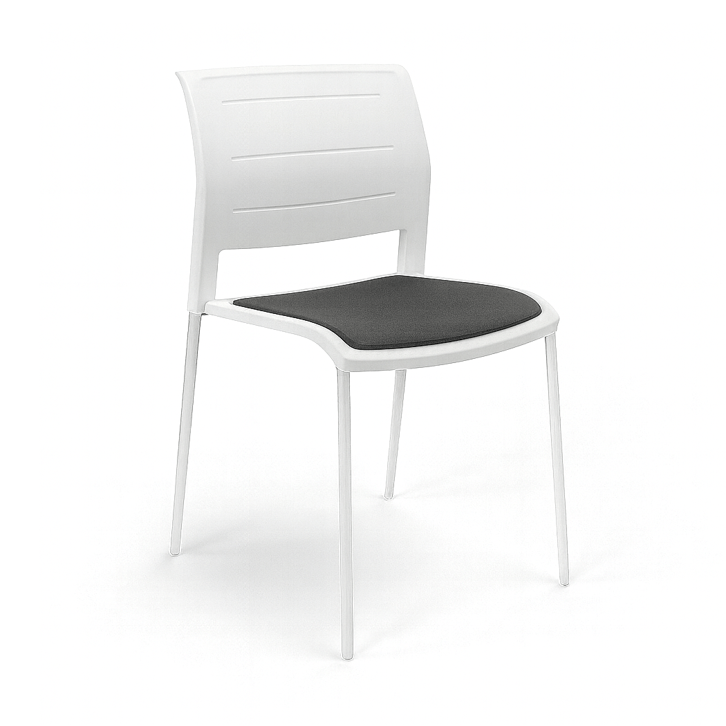 Game Chair White Shell with Upholstered Seat & Moulded Plastic Back 4 Leg White Grey Breathe (SG)