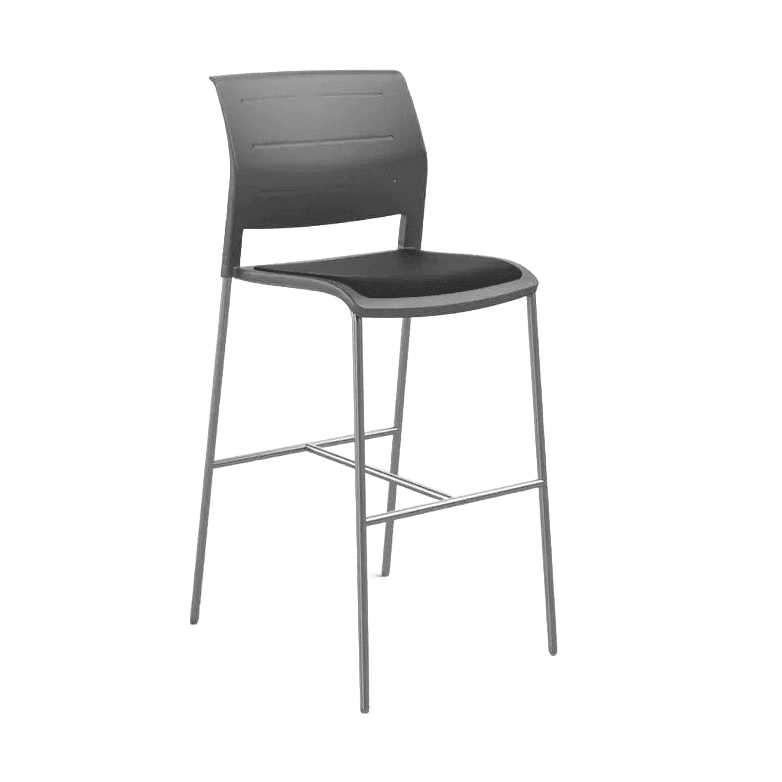 Game Office Bar Stool with Upholstered Seat Grey Charcoal Plastic (Game) / Black Breathe (B)