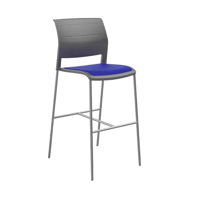 Game Office Bar Stool with Upholstered Seat Grey Charcoal Plastic (Game) / Blue Breathe (SB)
