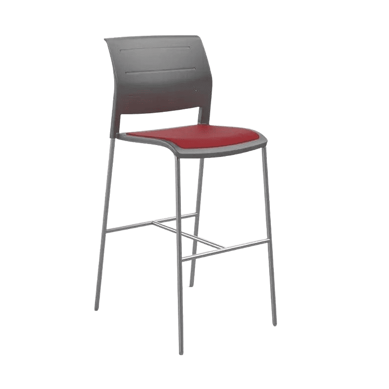 Game Office Bar Stool with Upholstered Seat Grey Charcoal Plastic (Game) / Red Breathe (TR)