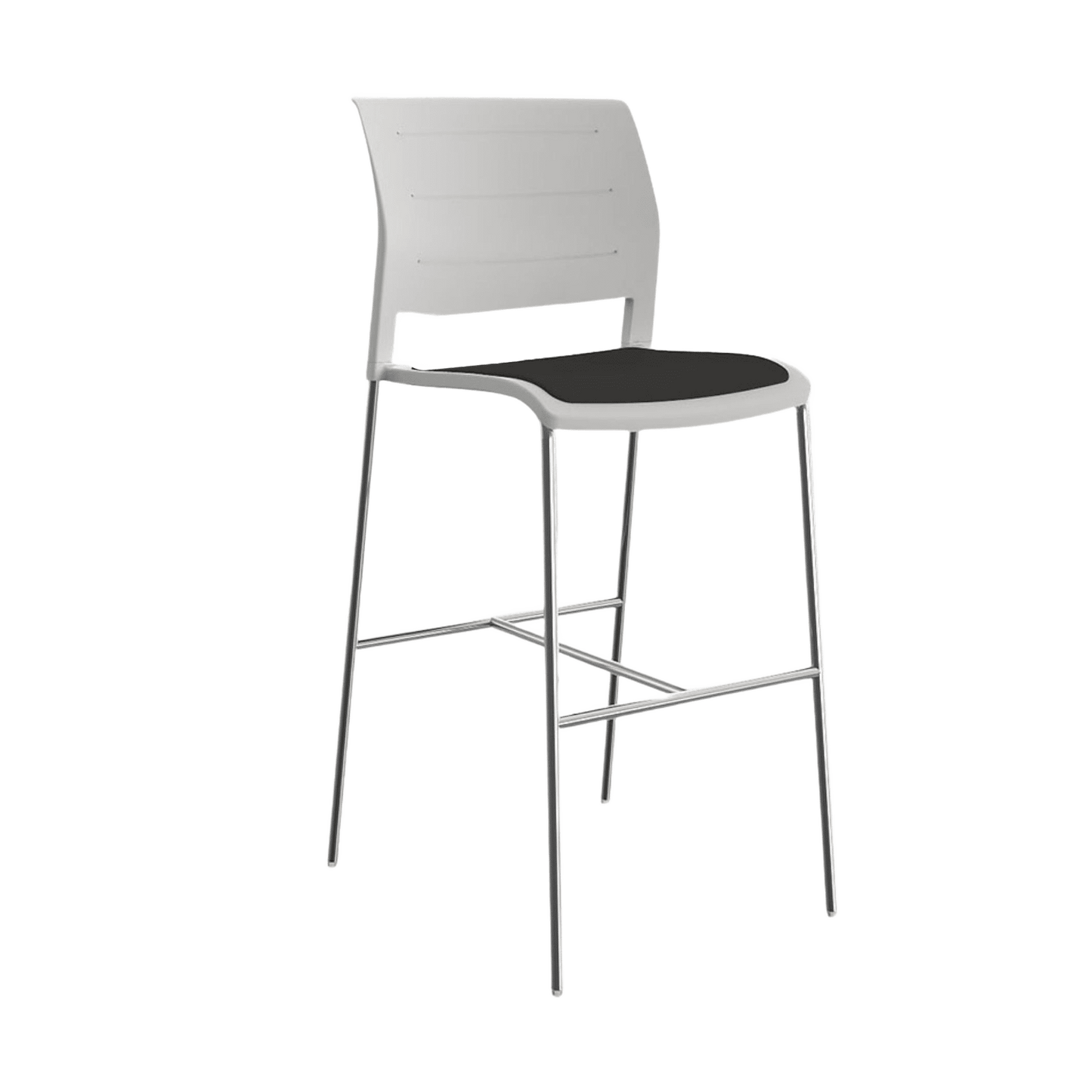 Game Office Bar Stool with Upholstered Seat White Plastic (Game) / Black Breathe (B)