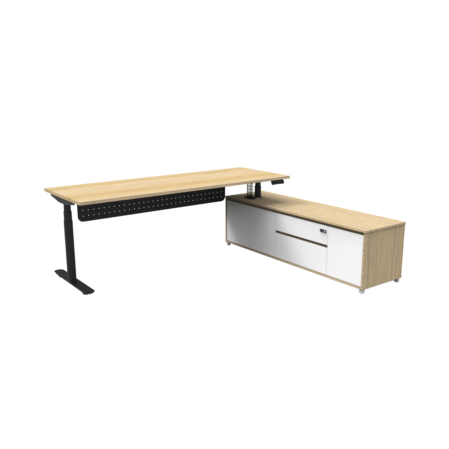 Halo+ Executive Desk with Cabinet in Black Frame Oak Top 1800x1800x750 LHS Cabinet Return Yes