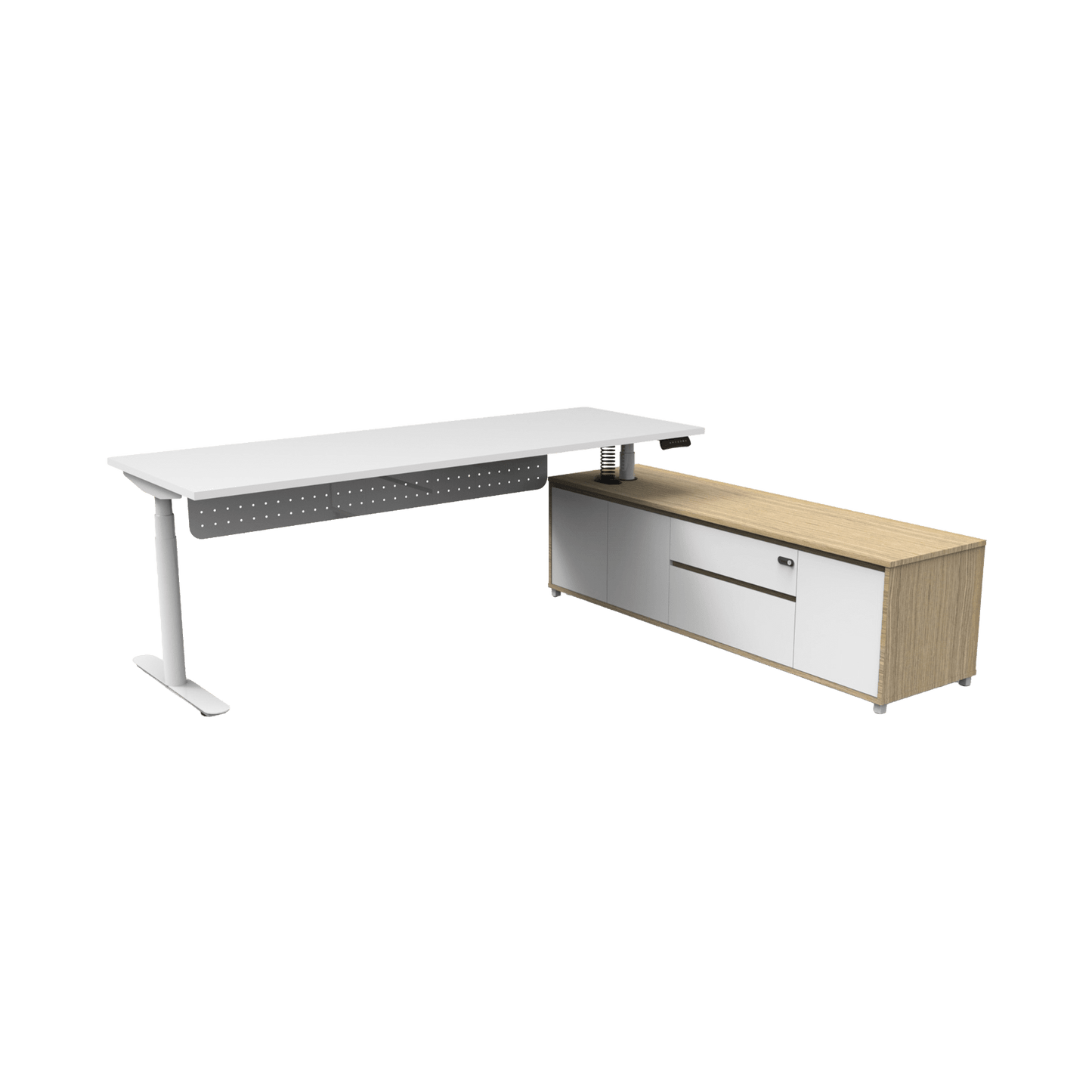 Halo+ Executive Desk with Cabinet in Black Frame White Top 1800x1800x750 LHS Cabinet Return Yes