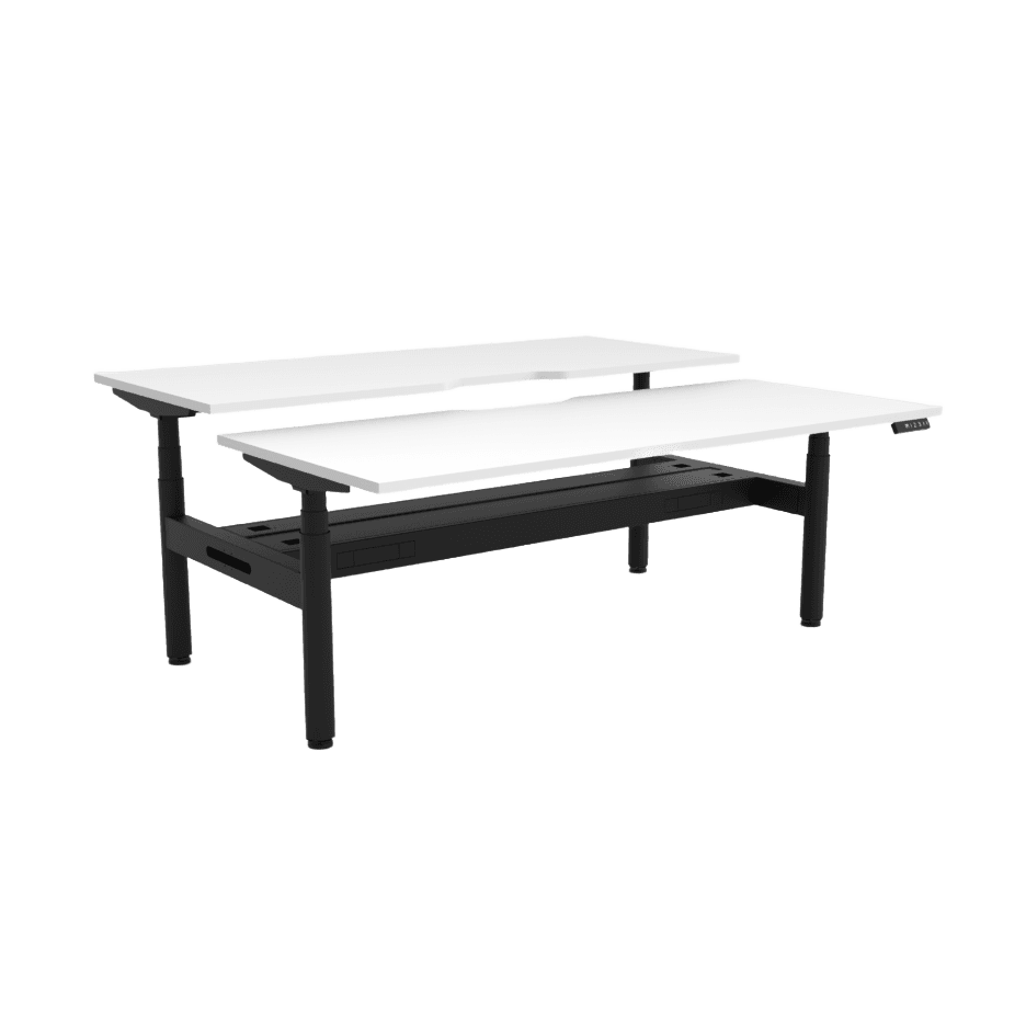 Halo Plus Back to Back Height Adjustable Workstations 1200x750 / White Top / Black Frame / With Cable Tray/No Screen