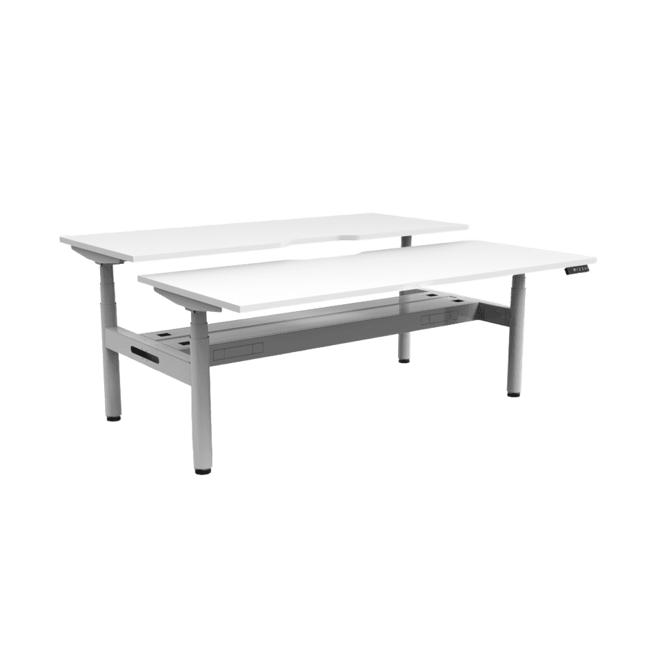 Halo Plus Back to Back Height Adjustable Workstations 1200x750 / White Top / White Frame / With Cable Tray/No Screen