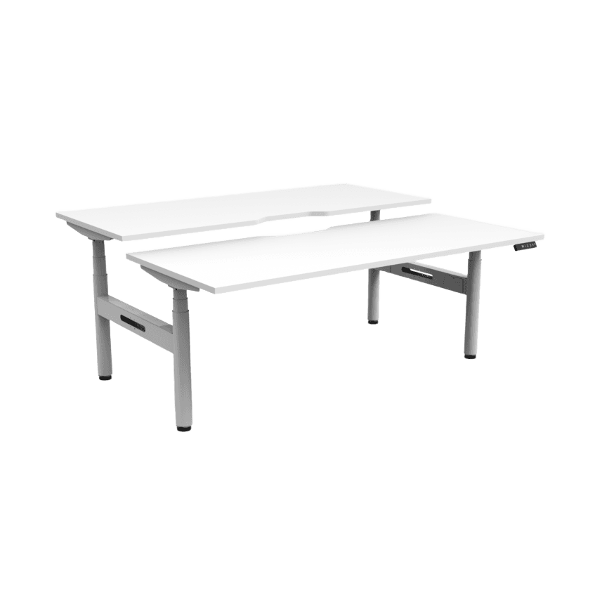 Halo Plus Back to Back Height Adjustable Workstations 1200x750 / White Top / White Frame / No Cable Tray/No Screen