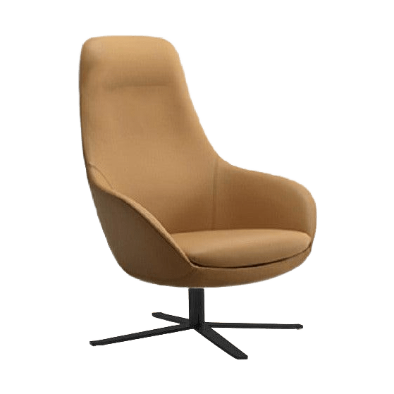 Muse Plus Executive Chair in Genuine Leather Timber Cross Base Oak Stain Grey Steel Leather