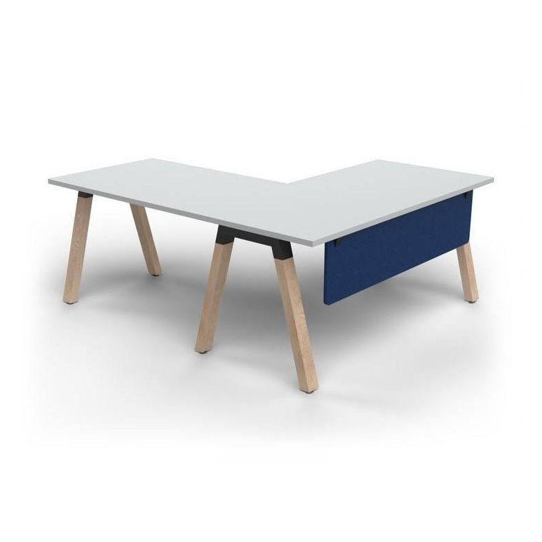 Plantation Single Sided Office Desk with Return and Modesty 1500x750 / White / Blue Acoustiq (INB)