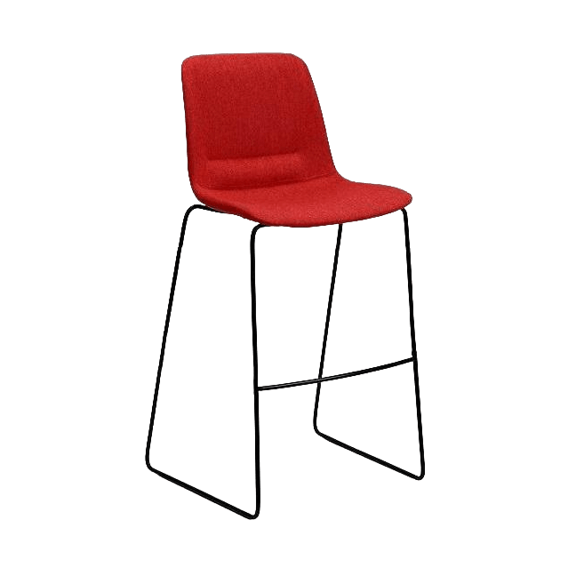 Unica Sled Upholstered Stool 640mm / Red Fabric (Fusion) / Black Metal Base